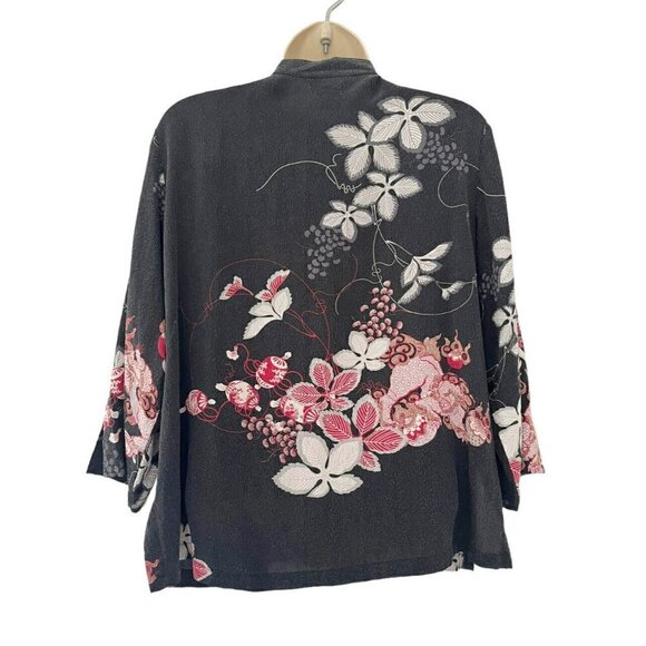 Citron Santa Monica Woman's Sz PM Gray 100% Silk Foo Dog Dragon Print Blouse - Picture 3 of 7